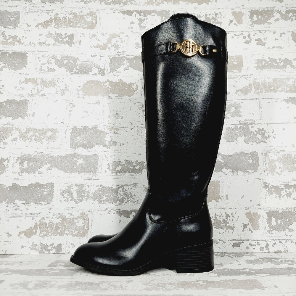 New Tommy Hilfiger Dezy Black Faux Leather Women's Boot T201